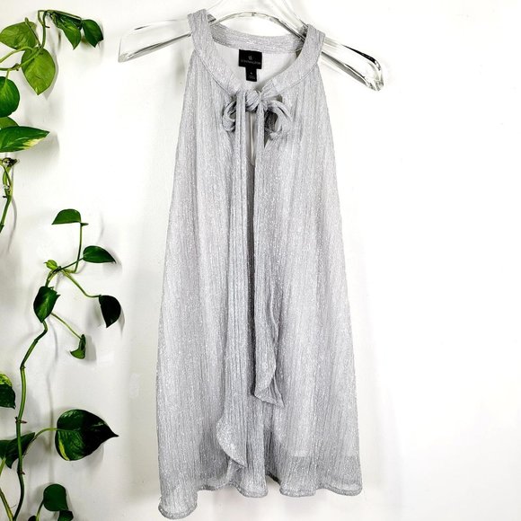 Worthington Tops - WORTHINGTON Silver Sparkle Halter Top LARGE Tie Neck Holiday Glitter Sleeveless